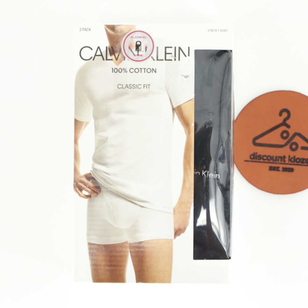 Calvin Klein Mens 3 Pack V-Neck T-Shirts Black 100% Cotton Classic Fit NIB Small